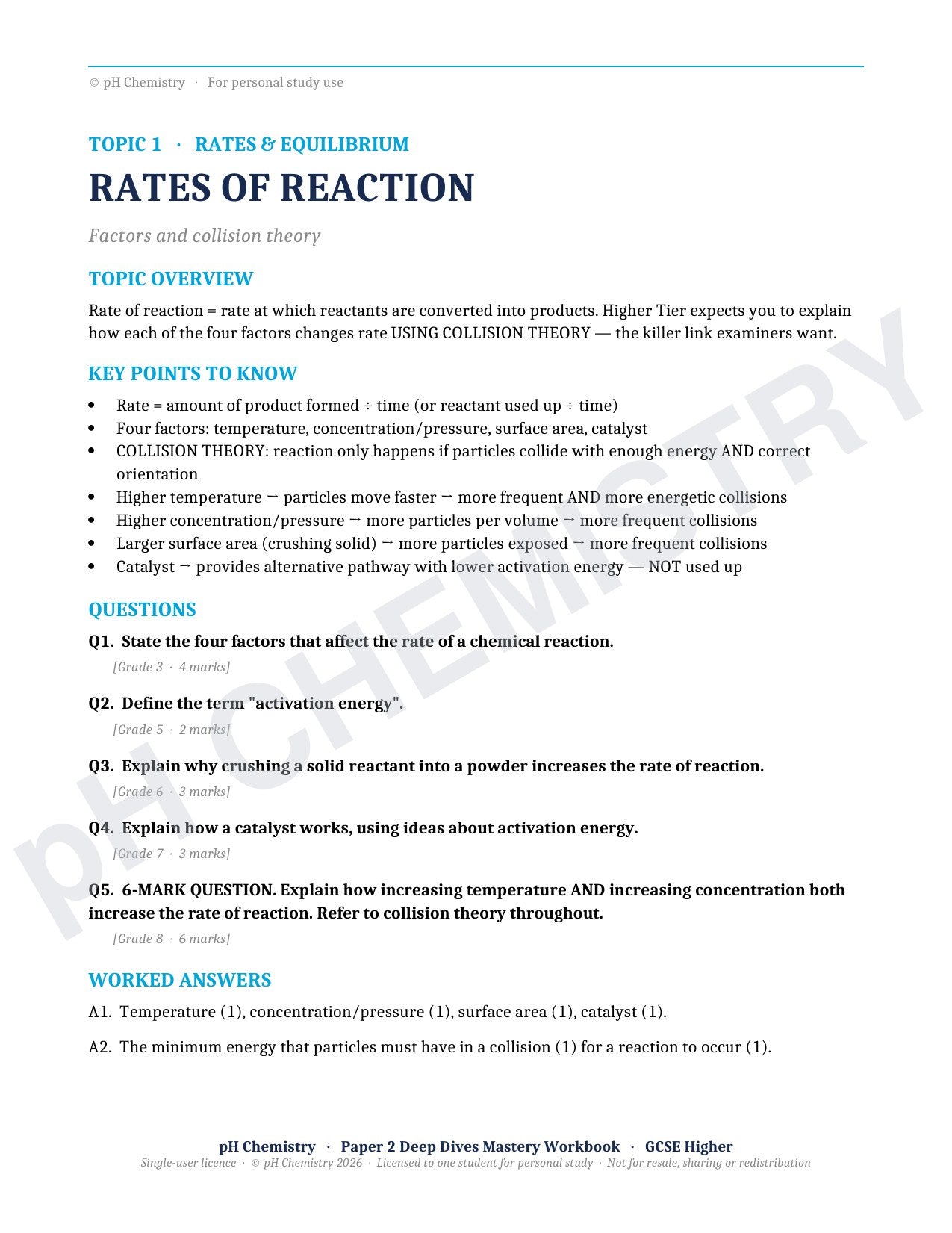 pH Chemistry · Paper 2 Deep Dives · Mastery Workbook