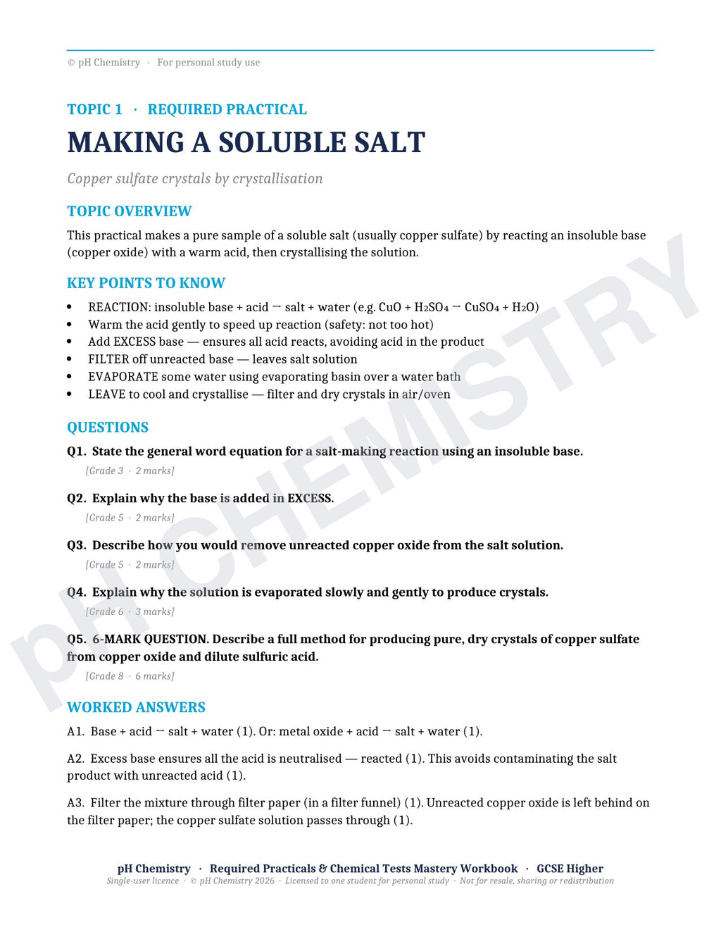 pH Chemistry · Required Practicals & Chemical Tests · Mastery Workbook