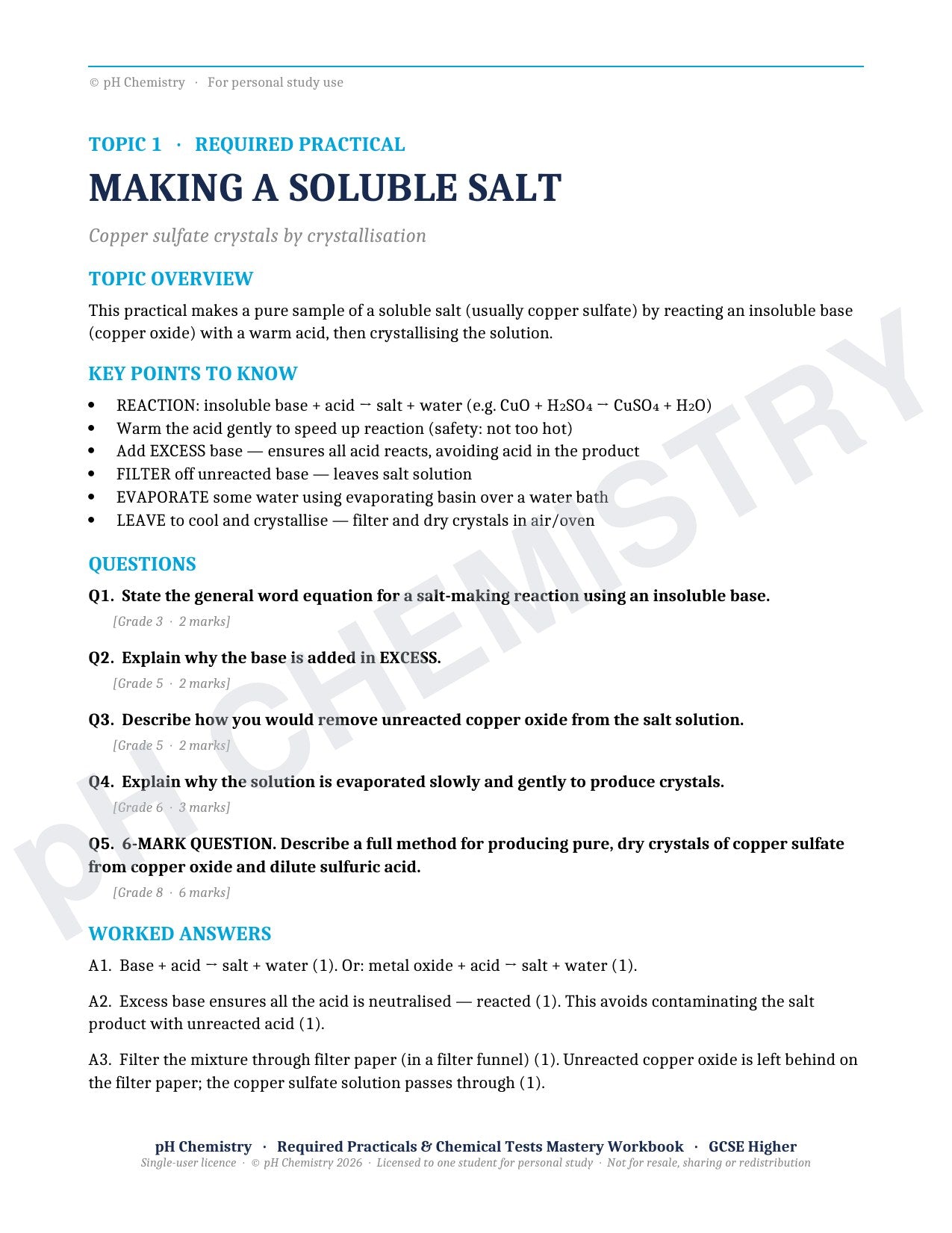 pH Chemistry · Required Practicals & Chemical Tests · Mastery Workbook
