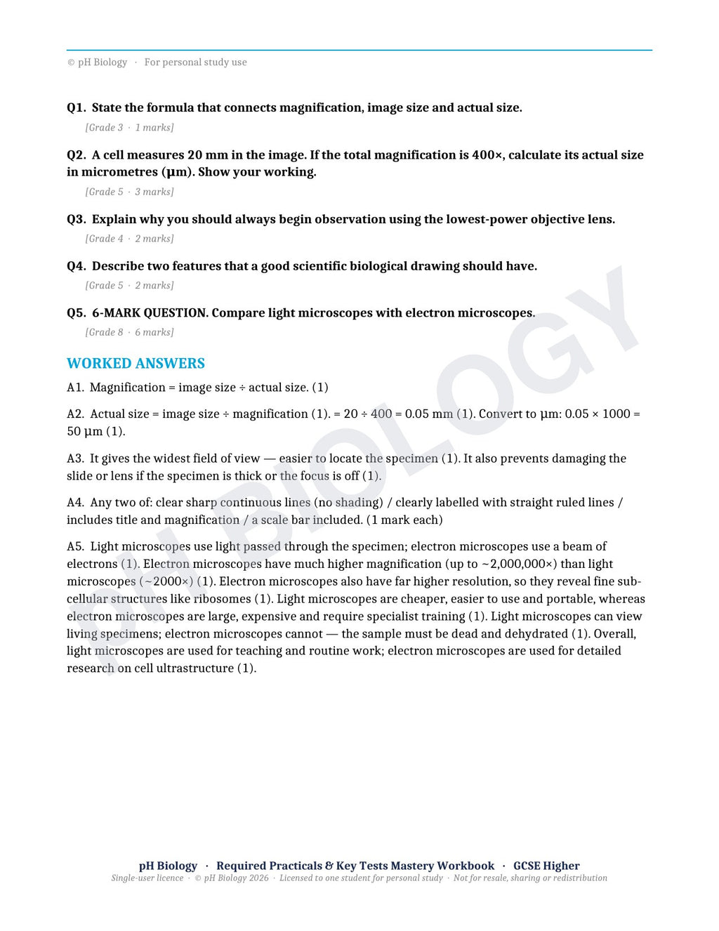 pH Biology · Required Practicals & Key Tests · Mastery Workbook