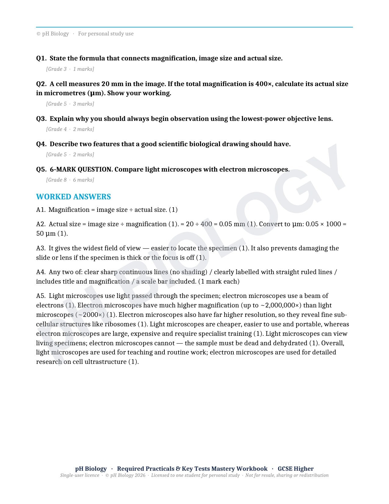pH Biology · Required Practicals & Key Tests · Mastery Workbook