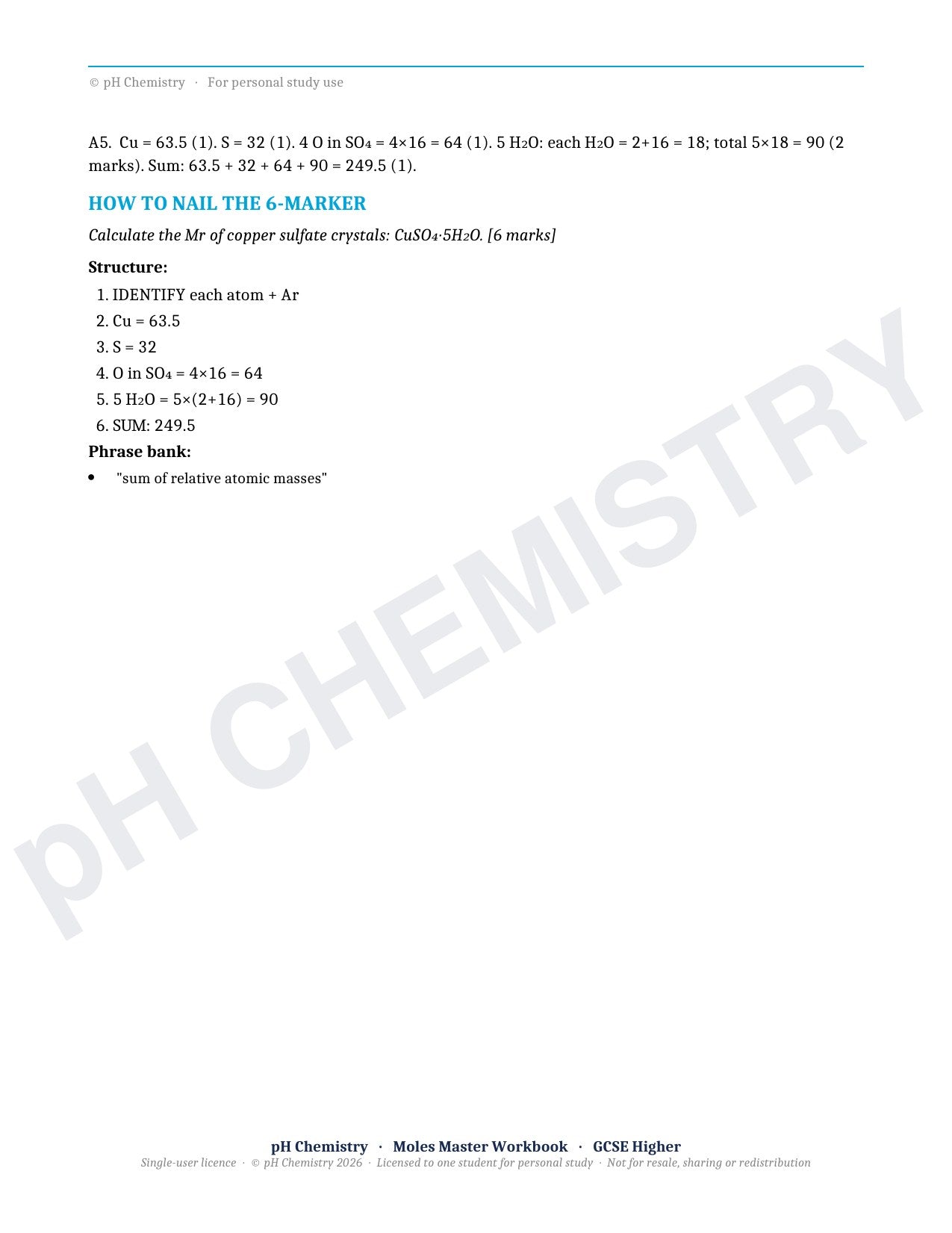 pH Chemistry · Moles Master · Mastery Workbook