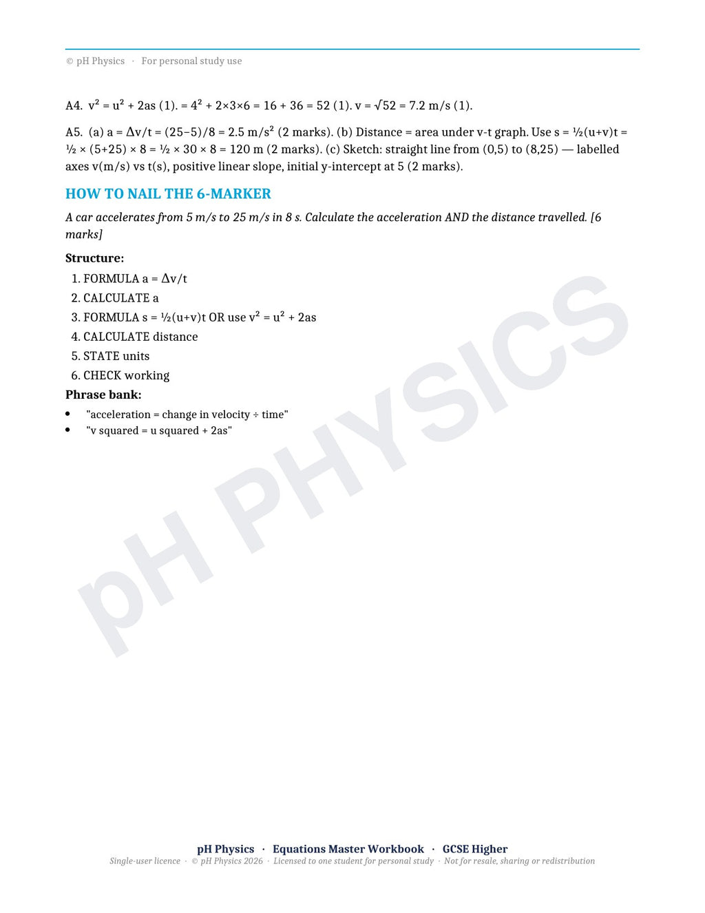 pH Physics · Equations Master · Mastery Workbook