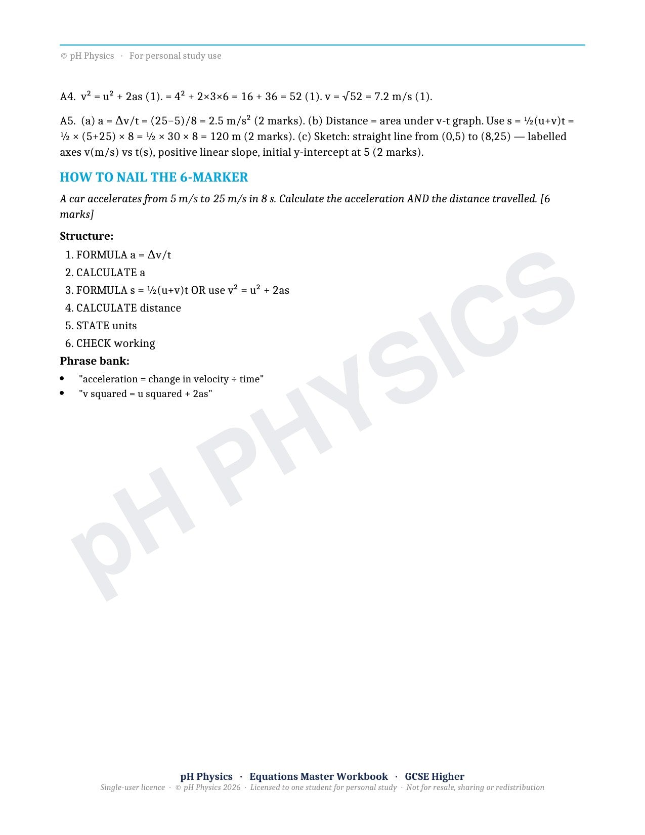 pH Physics · Equations Master · Mastery Workbook