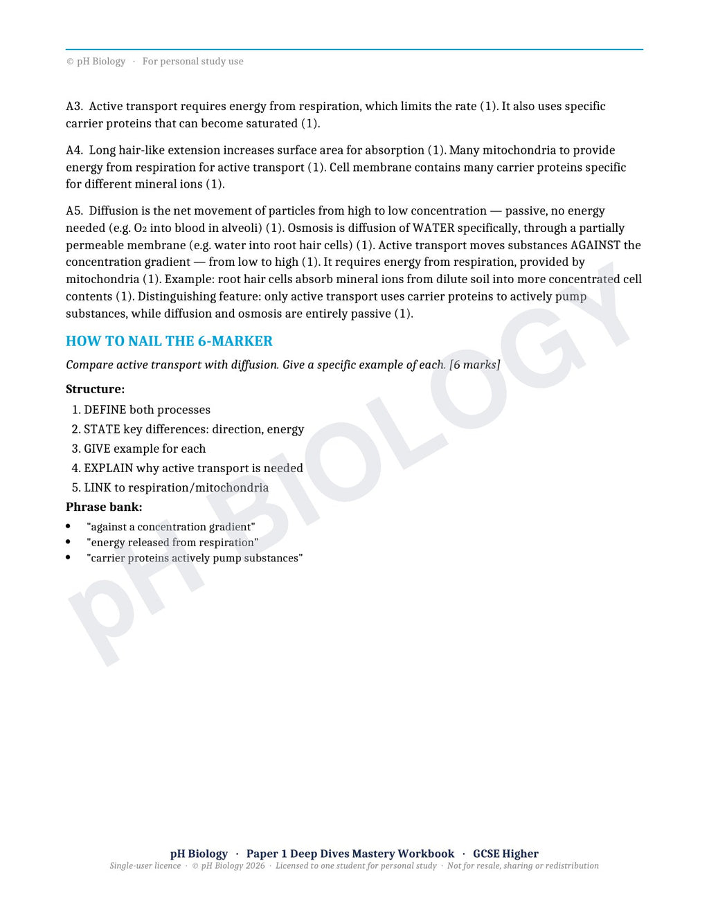 pH Biology · Paper 1 Deep Dives · Mastery Workbook