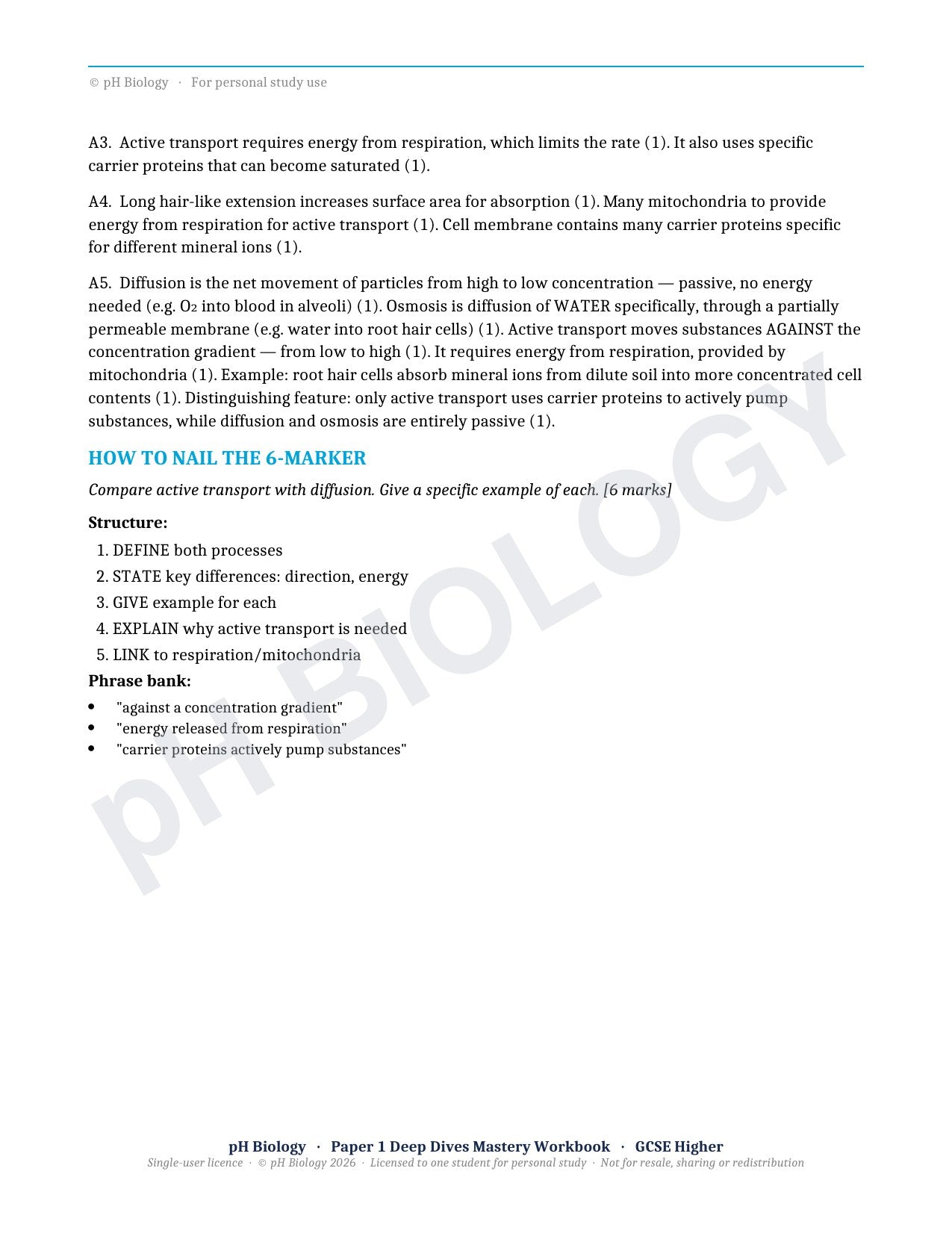 pH Biology · Paper 1 Deep Dives · Mastery Workbook