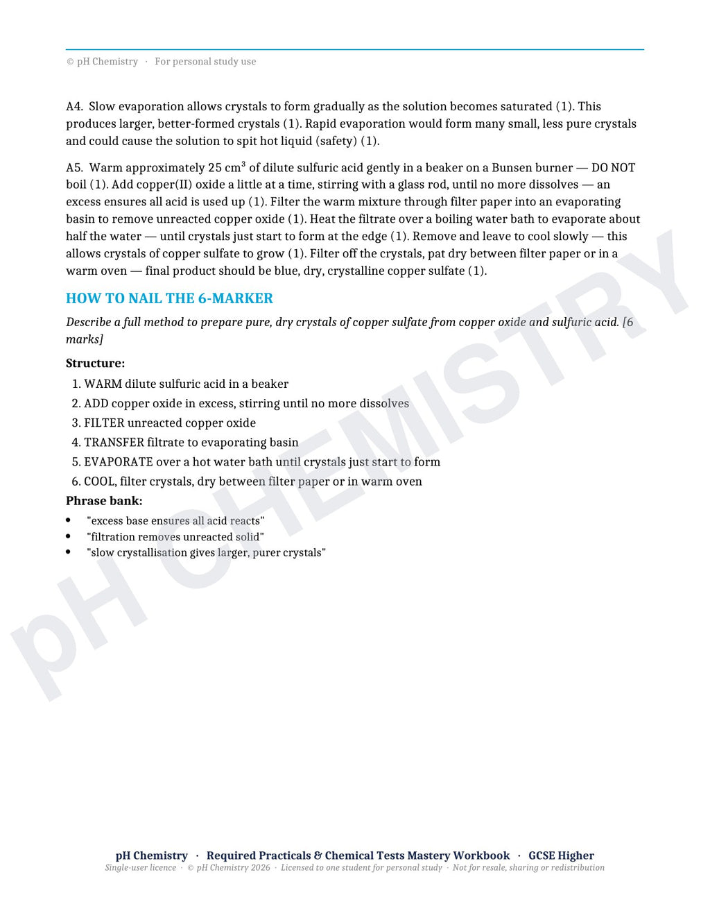 pH Chemistry · Required Practicals & Chemical Tests · Mastery Workbook