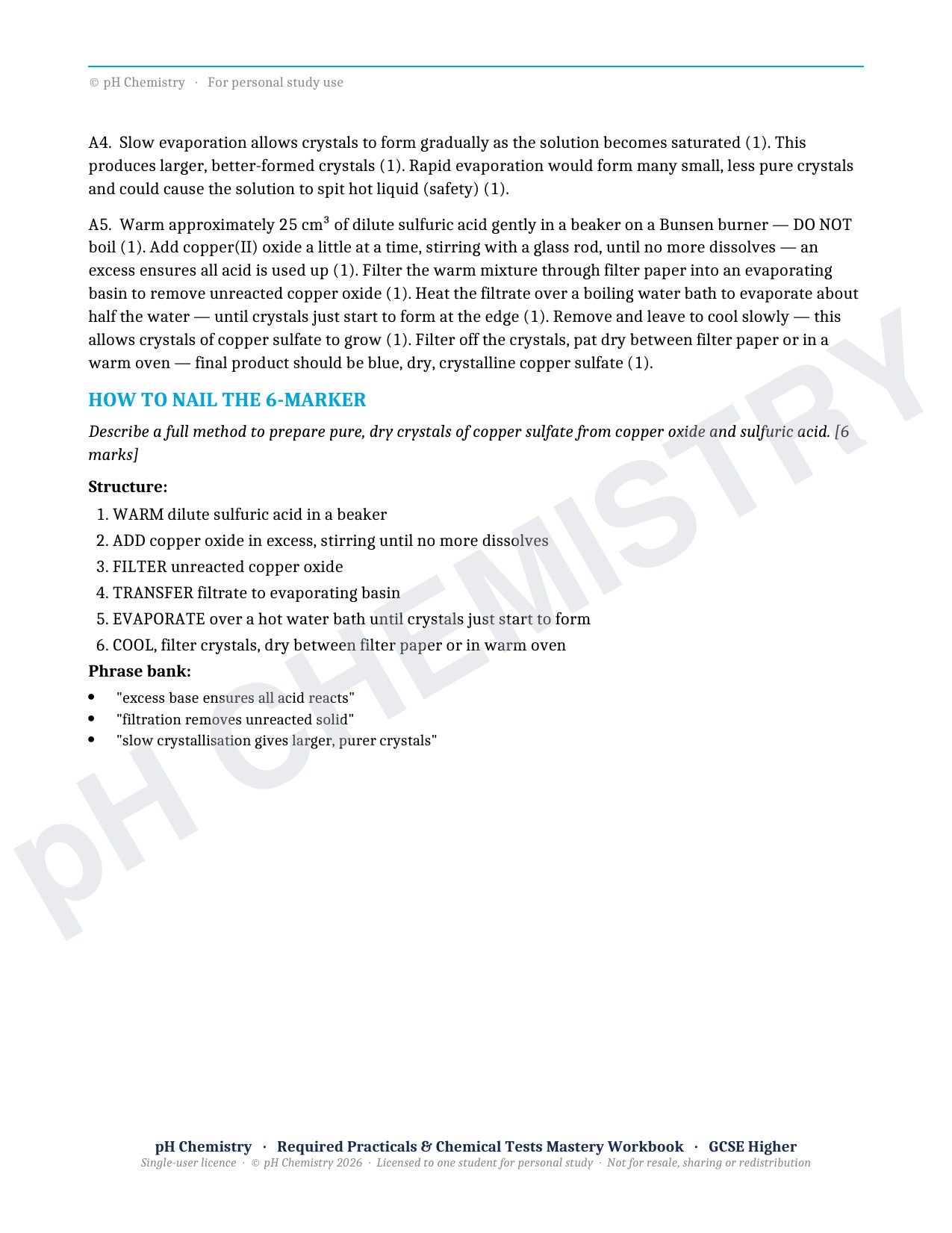 pH Chemistry · Required Practicals & Chemical Tests · Mastery Workbook