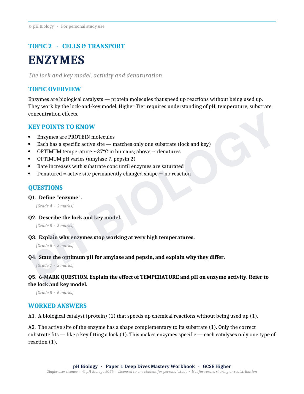 pH Biology · Paper 1 Deep Dives · Mastery Workbook