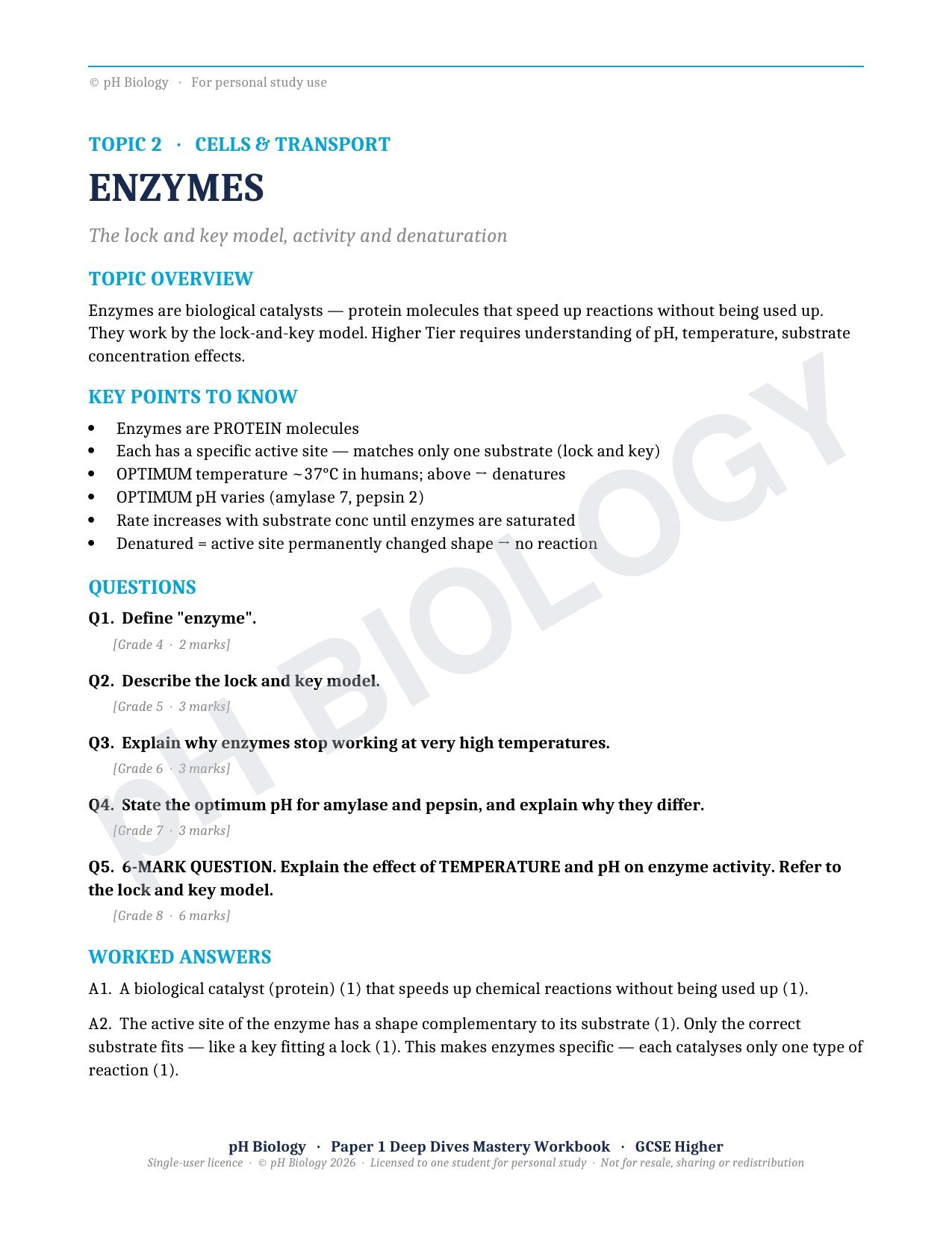 pH Biology · Paper 1 Deep Dives · Mastery Workbook