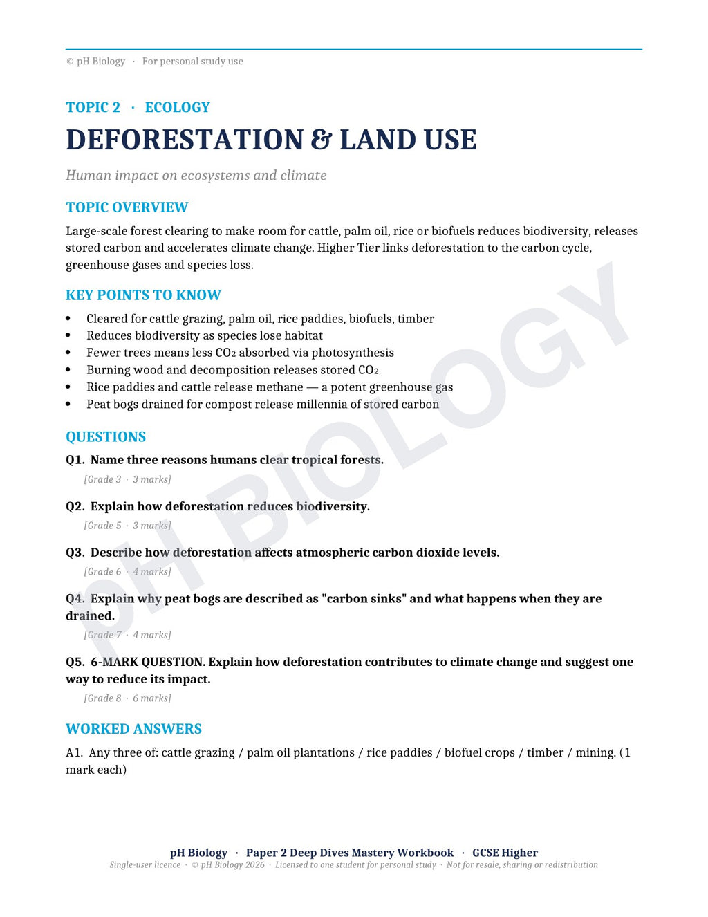 pH Biology · Paper 2 Deep Dives · Mastery Workbook