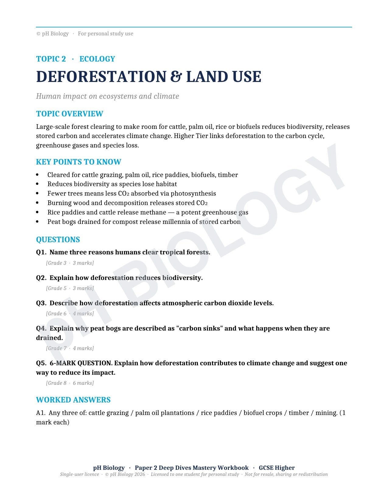 pH Biology · Paper 2 Deep Dives · Mastery Workbook