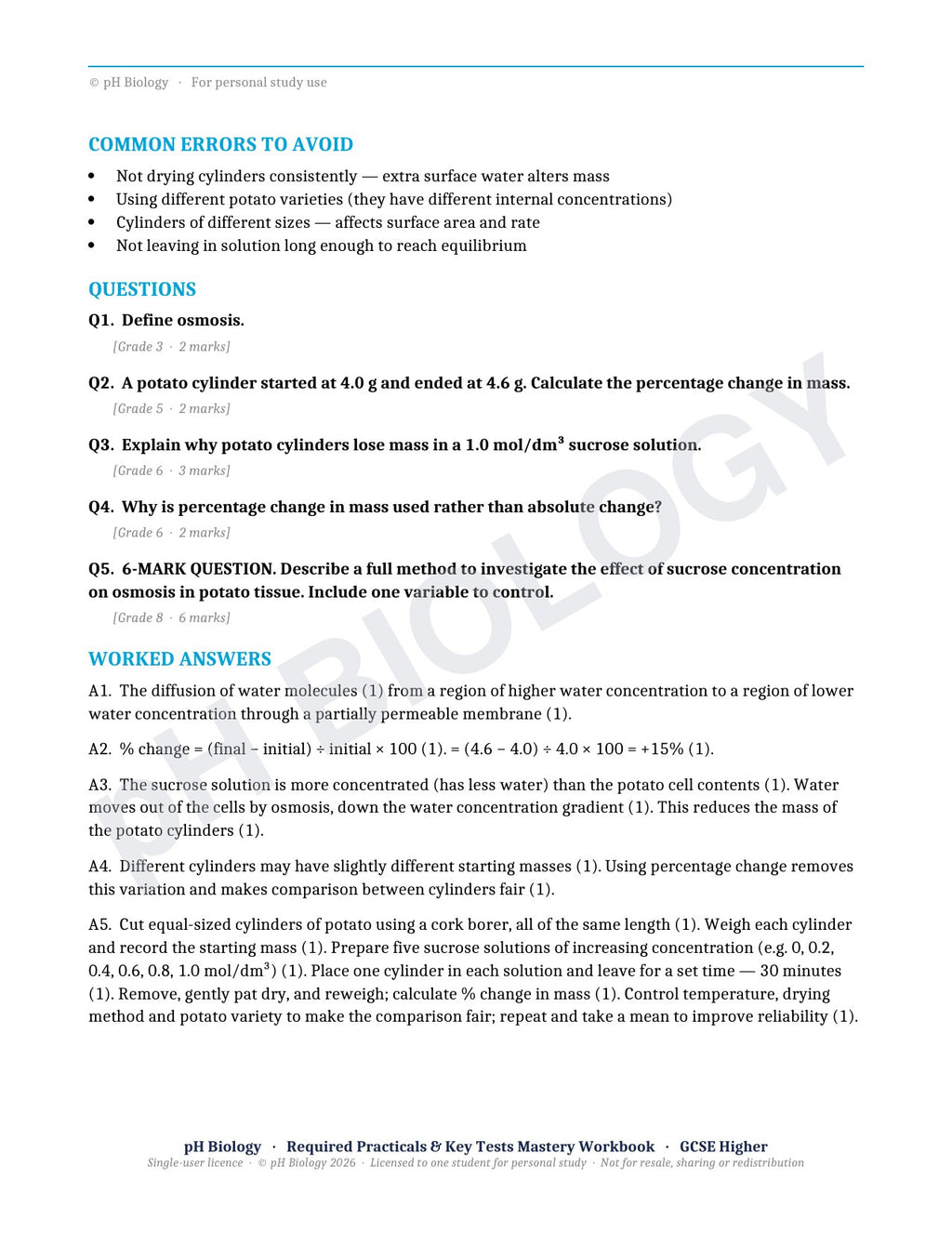 pH Biology · Required Practicals & Key Tests · Mastery Workbook