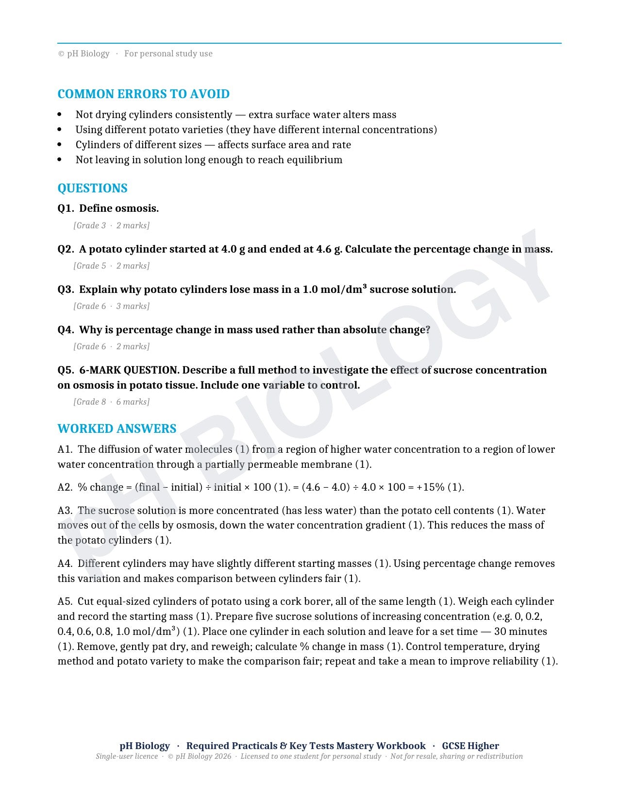 pH Biology · Required Practicals & Key Tests · Mastery Workbook