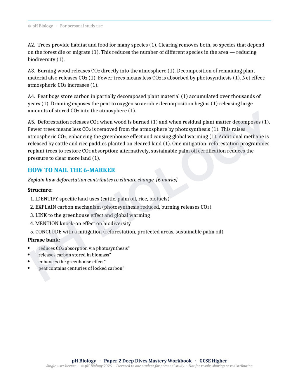 pH Biology · Paper 2 Deep Dives · Mastery Workbook