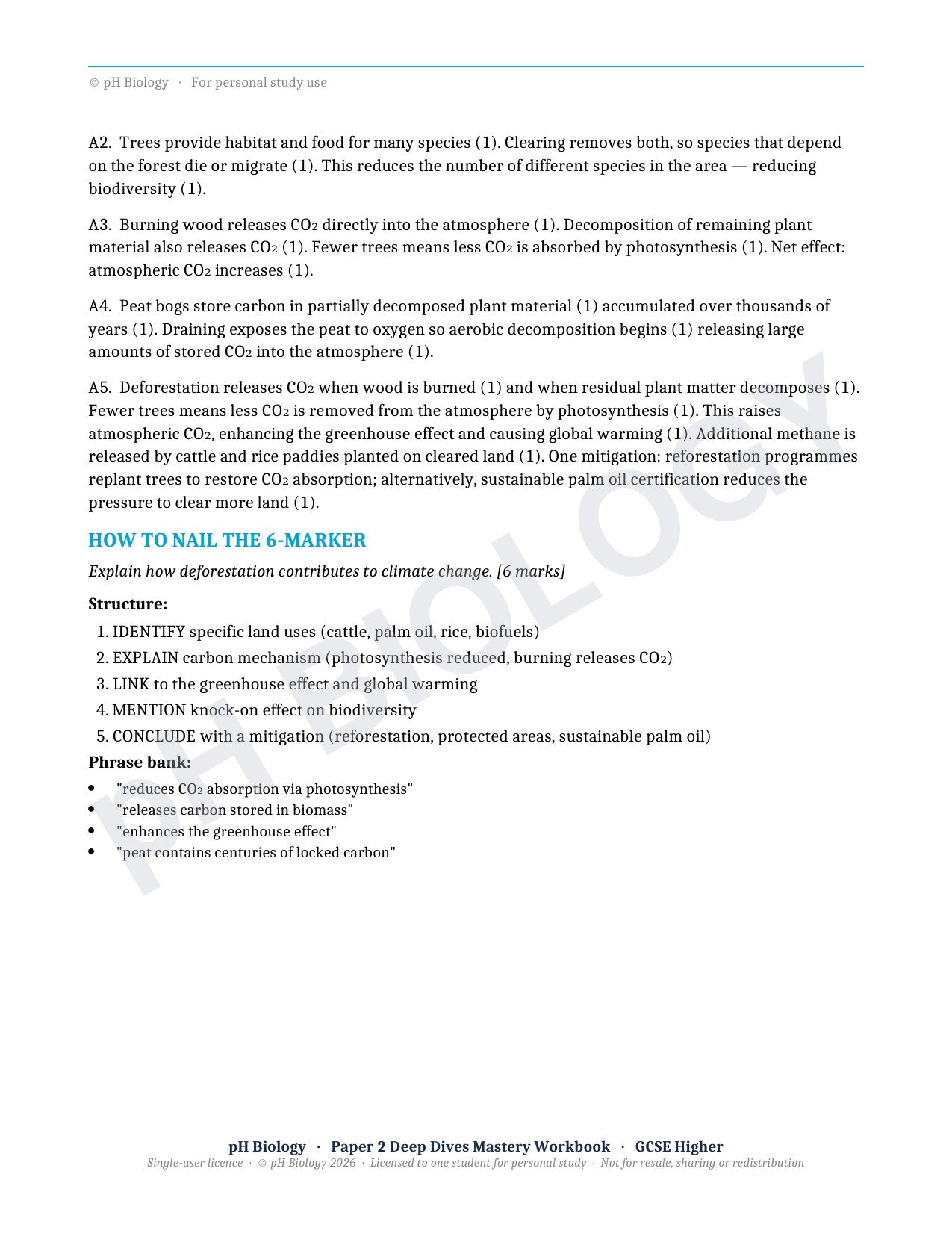 pH Biology · Paper 2 Deep Dives · Mastery Workbook