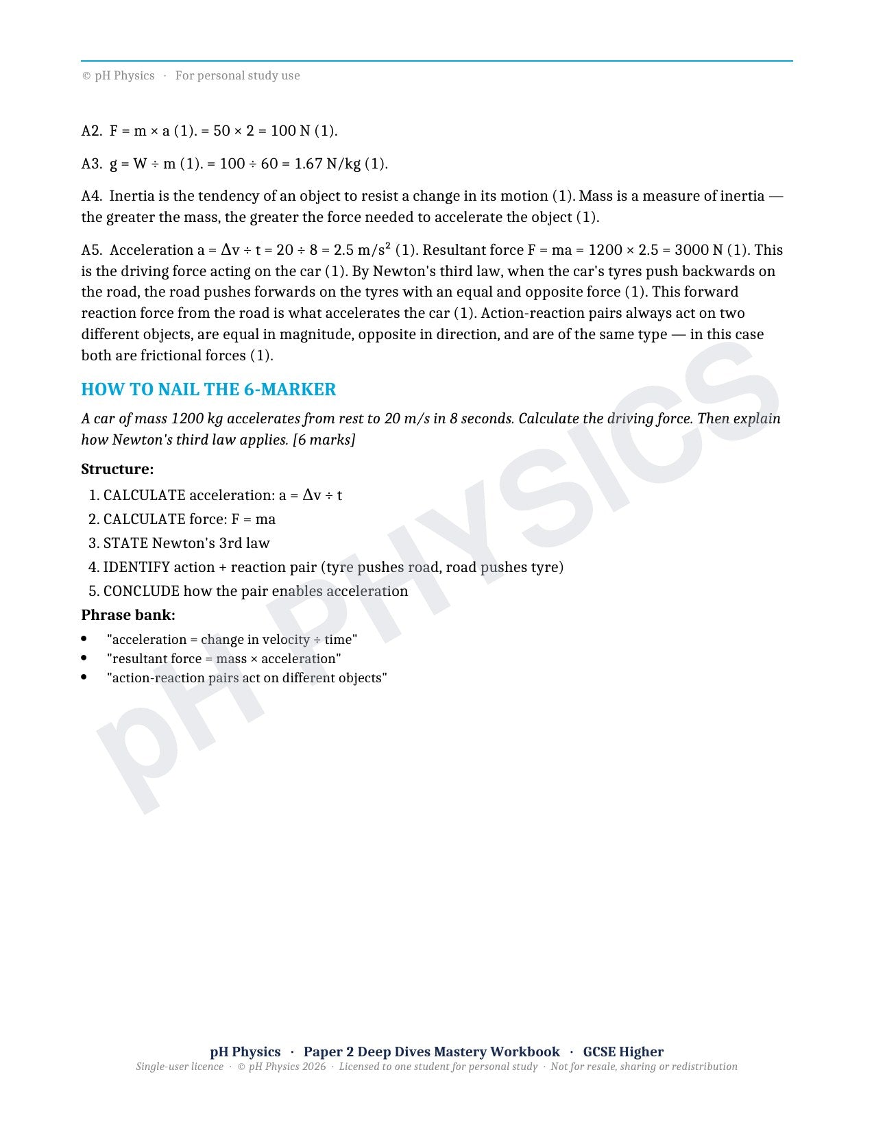 pH Physics · Paper 2 Deep Dives · Mastery Workbook