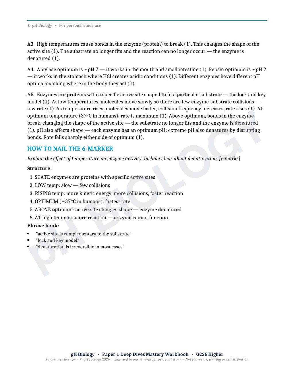 pH Biology · Paper 1 Deep Dives · Mastery Workbook