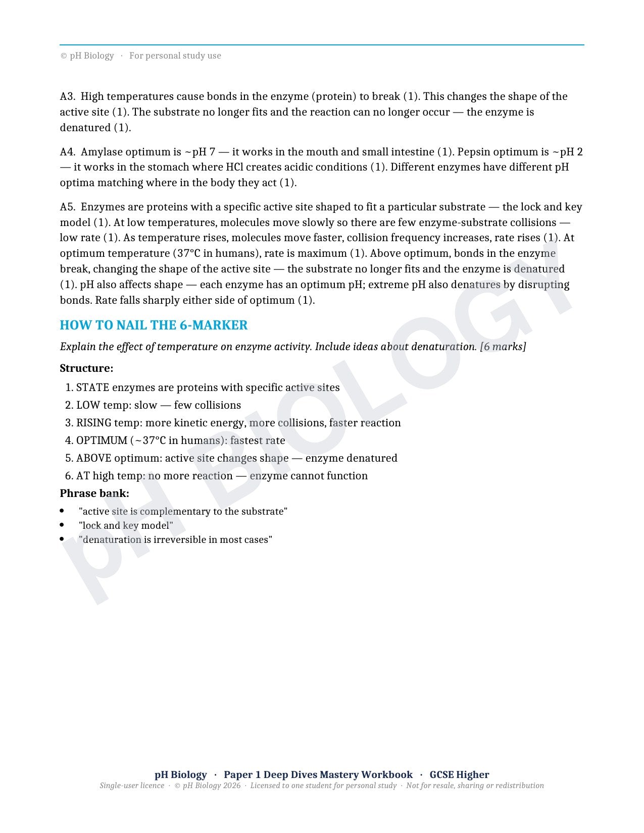 pH Biology · Paper 1 Deep Dives · Mastery Workbook