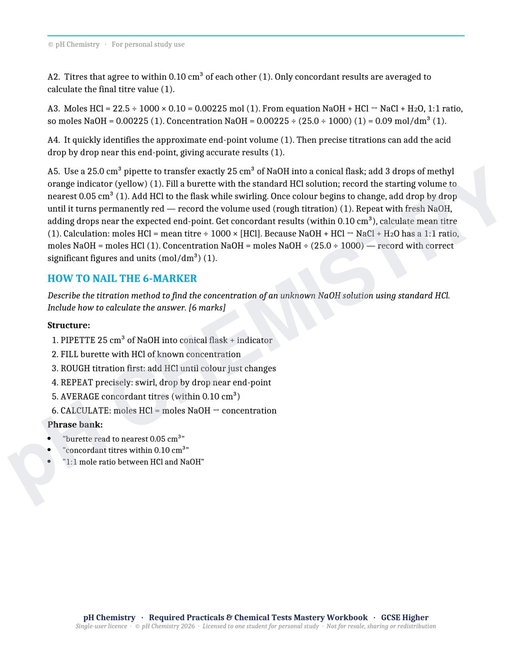 pH Chemistry · Required Practicals & Chemical Tests · Mastery Workbook