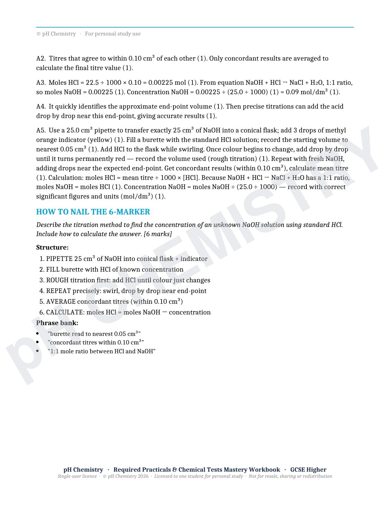 pH Chemistry · Required Practicals & Chemical Tests · Mastery Workbook