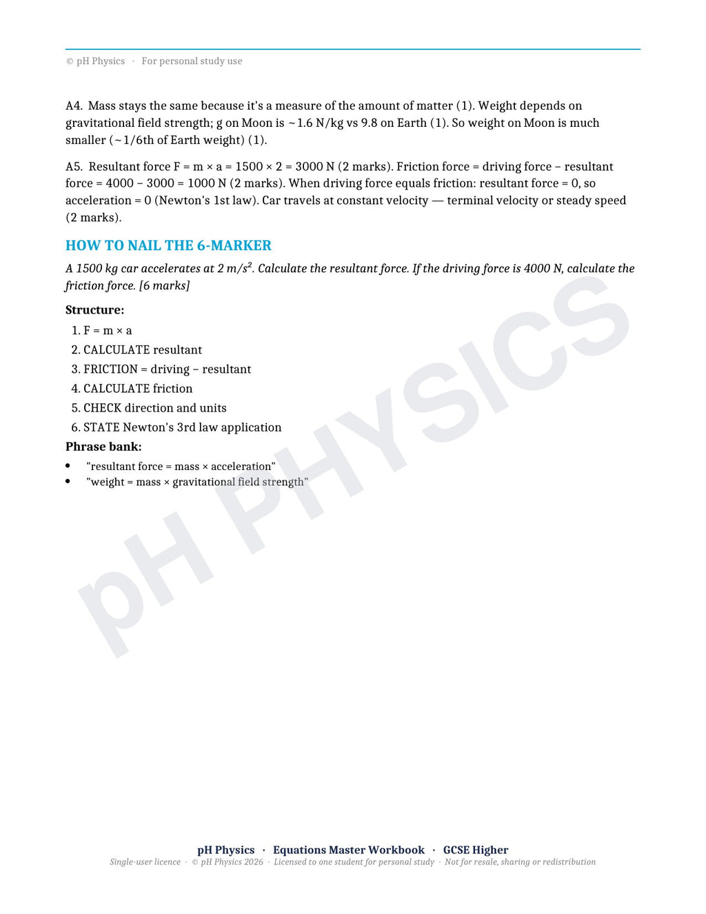 pH Physics · Equations Master · Mastery Workbook