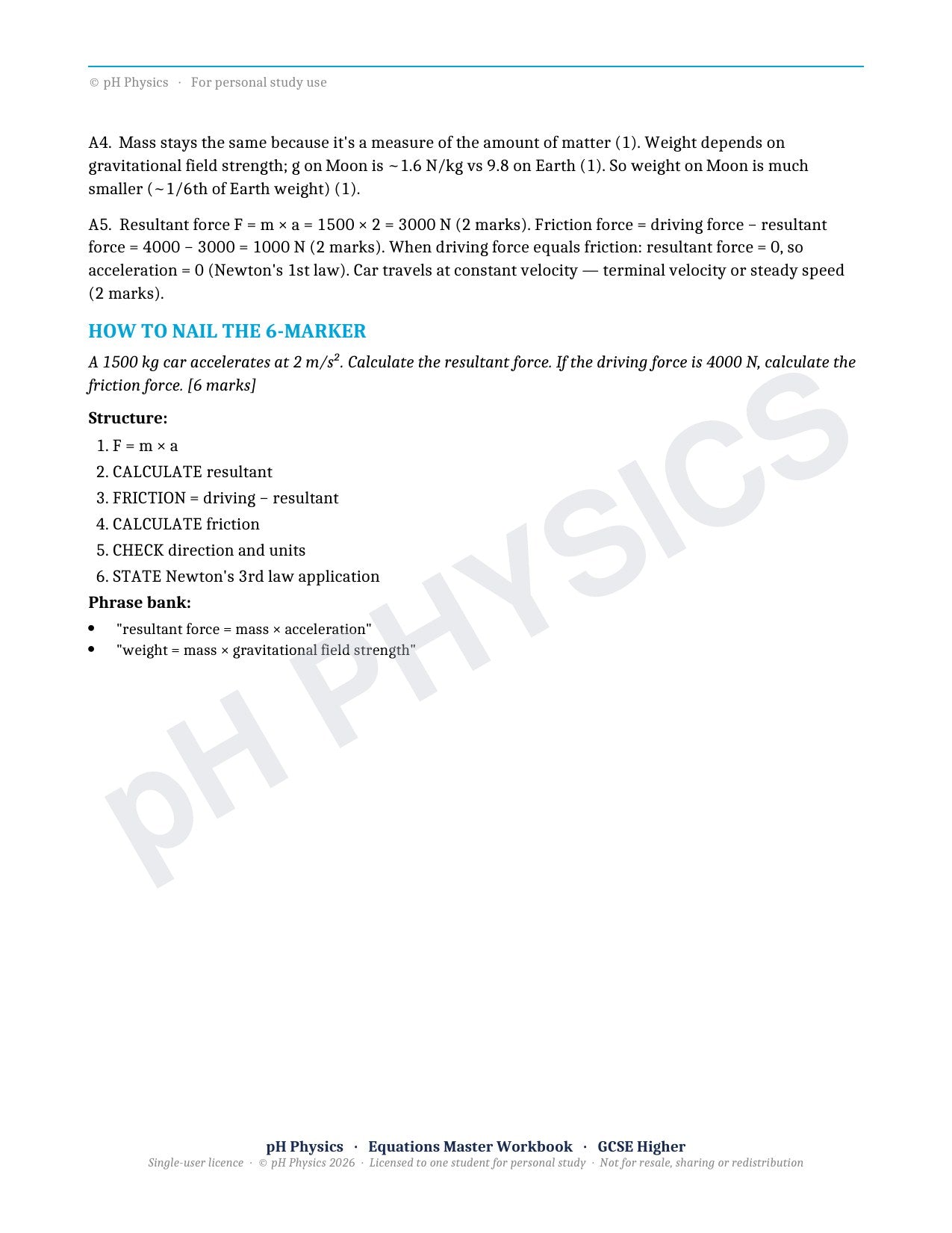 pH Physics · Equations Master · Mastery Workbook