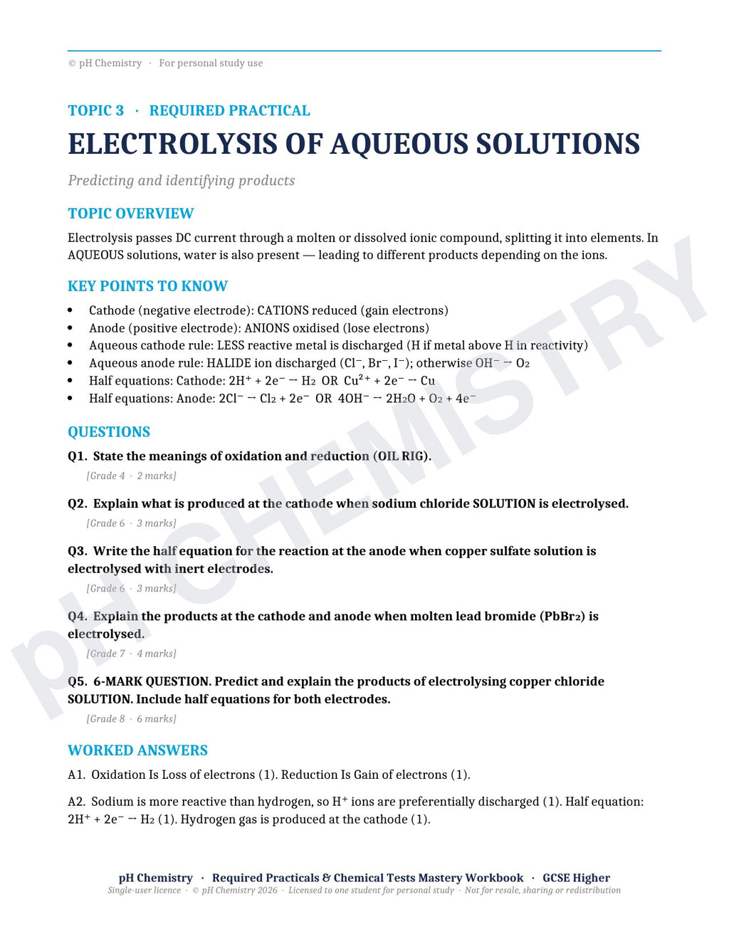 pH Chemistry · Required Practicals & Chemical Tests · Mastery Workbook