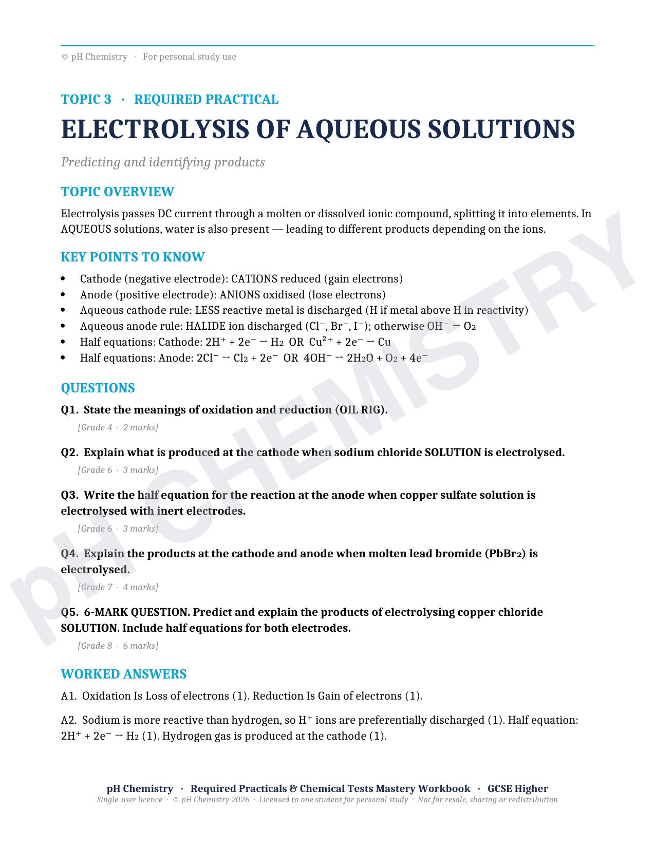 pH Chemistry · Required Practicals & Chemical Tests · Mastery Workbook