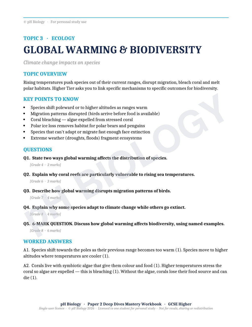 pH Biology · Paper 2 Deep Dives · Mastery Workbook
