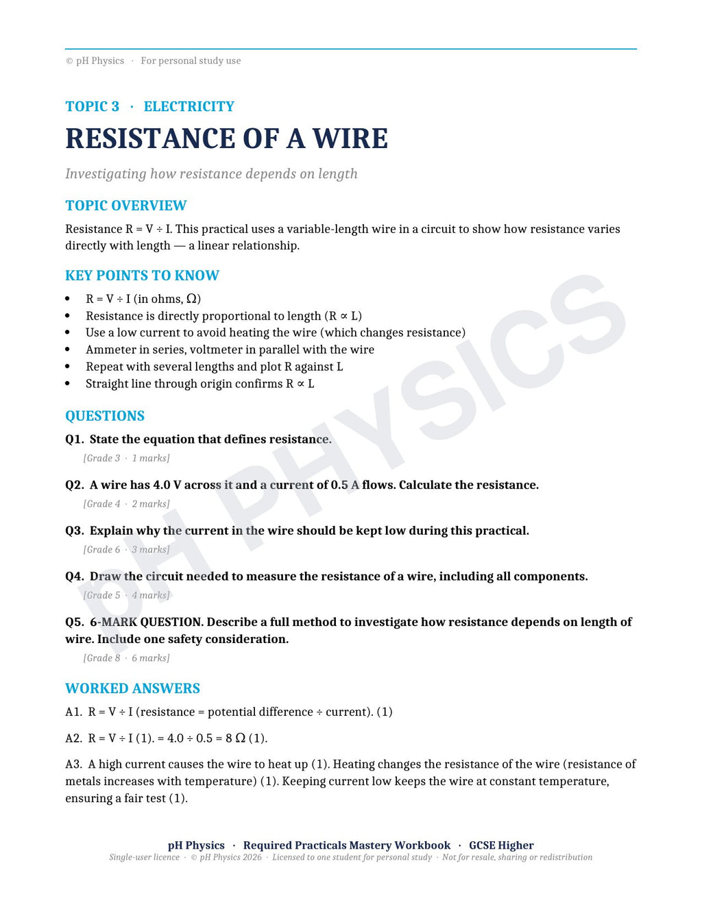pH Physics · Required Practicals · Mastery Workbook