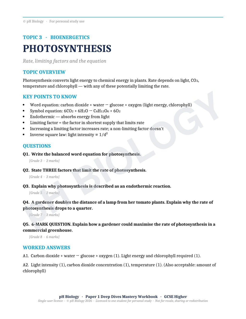 pH Biology · Paper 1 Deep Dives · Mastery Workbook