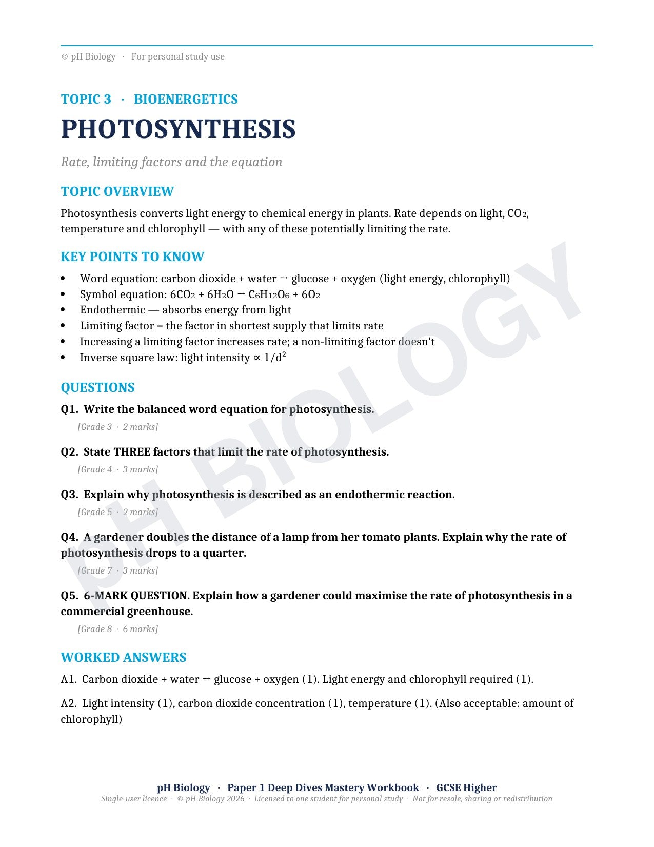 pH Biology · Paper 1 Deep Dives · Mastery Workbook